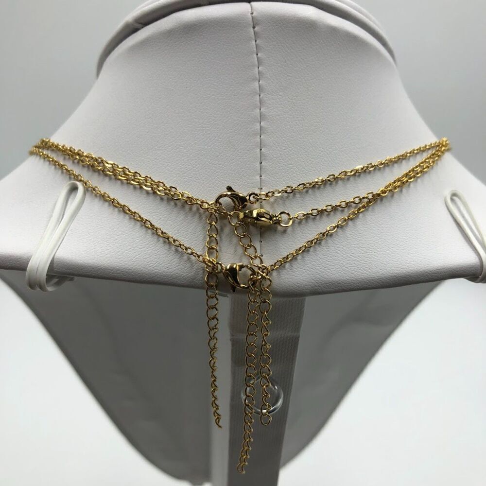 18K Gold Plated Women's 3 Layered Necklaces Waterproof Hypoallergenic Jewelry - Picture 9 of 12